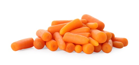 Photo of Pile of baby carrots isolated on white