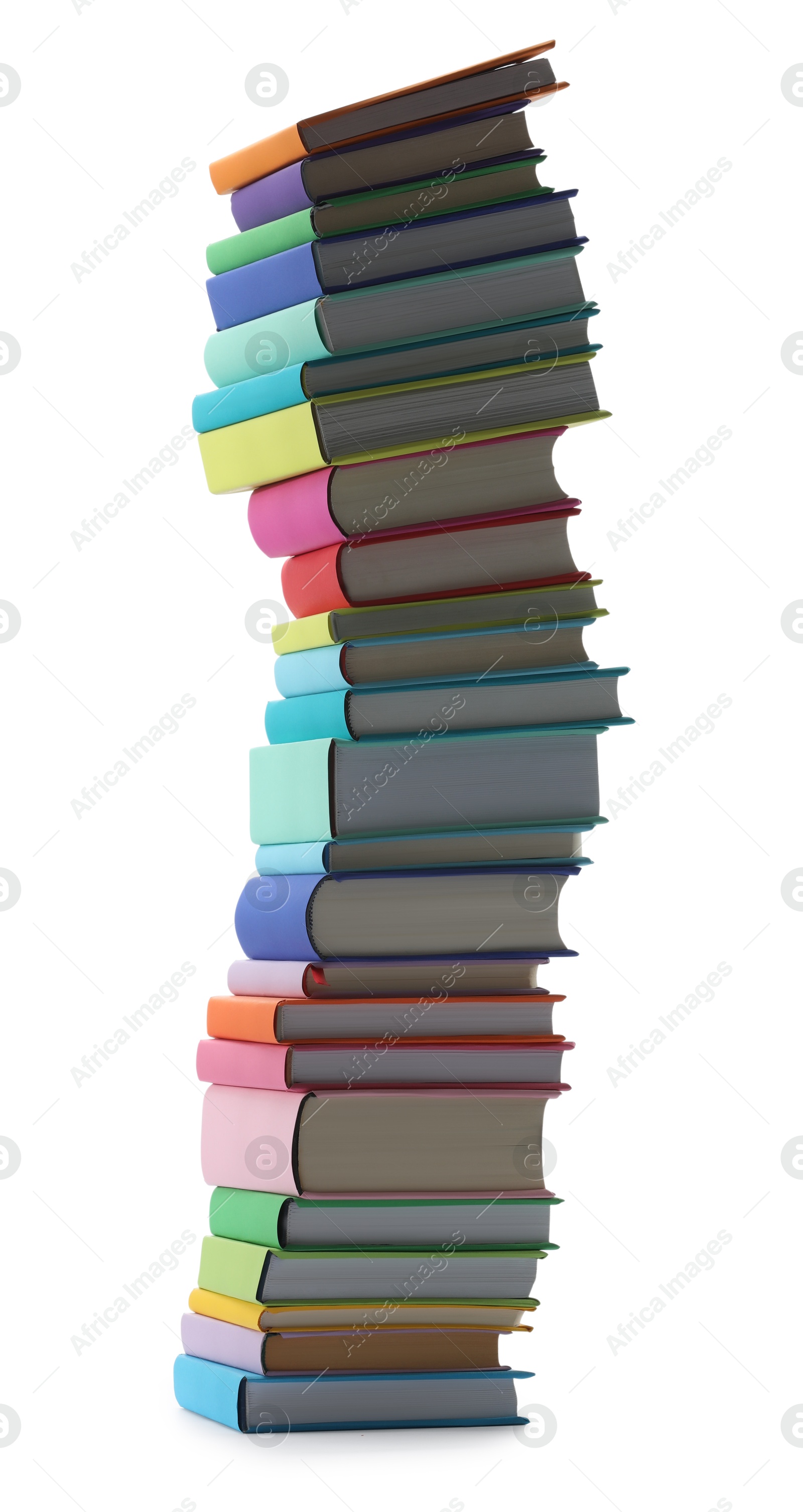 Photo of Stack of colorful books isolated on white