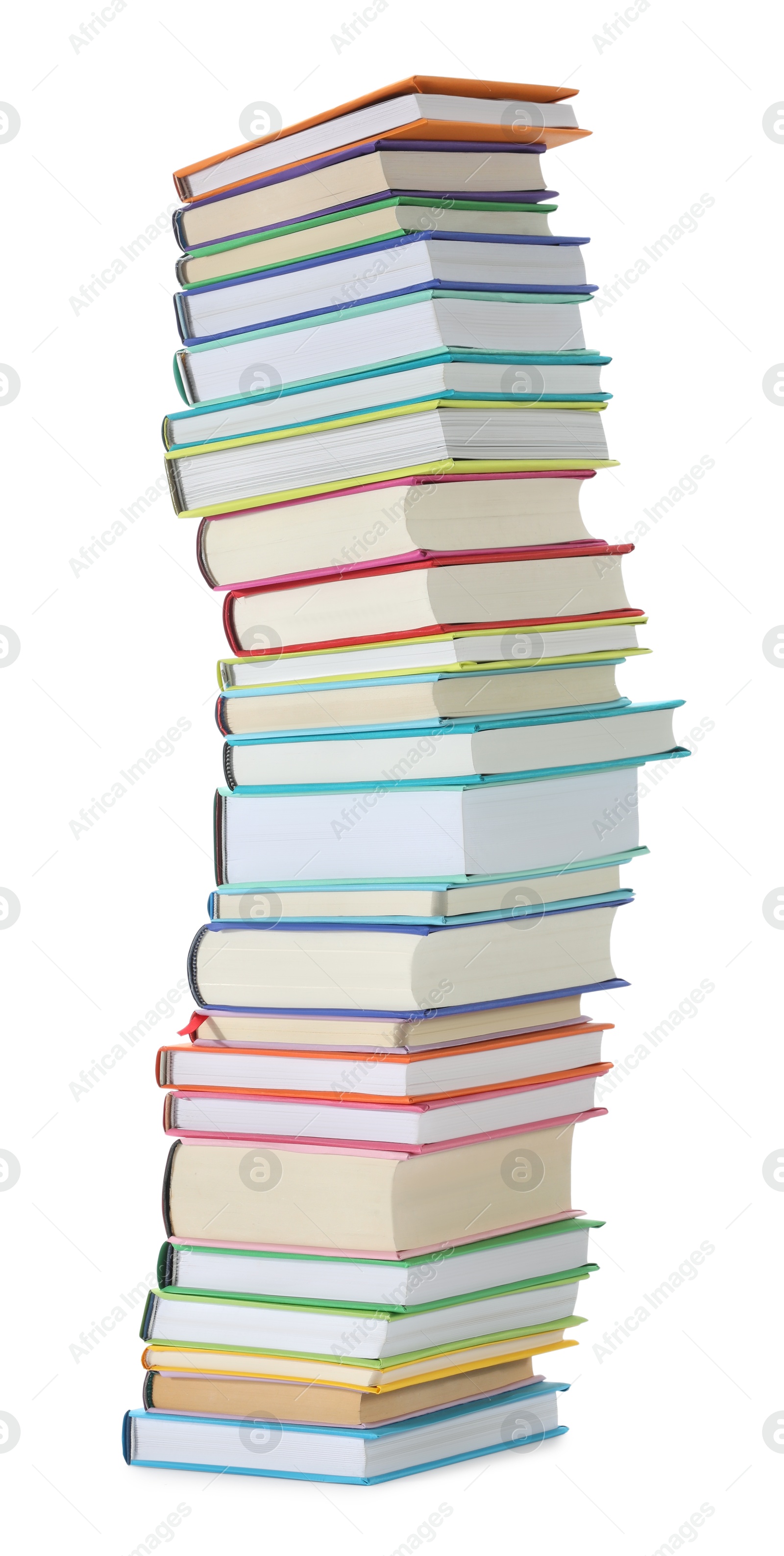 Photo of Stack of colorful books isolated on white