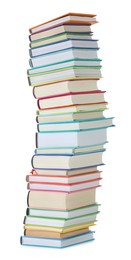 Photo of Stack of colorful books isolated on white