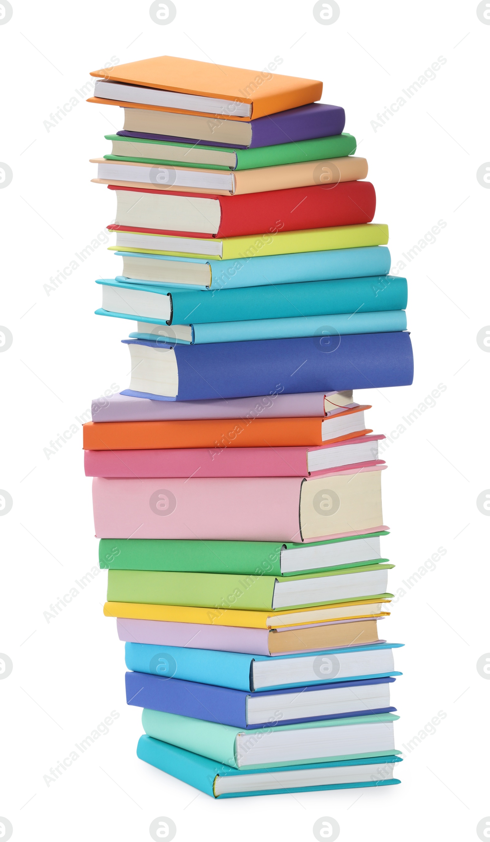 Photo of Stack of colorful books isolated on white