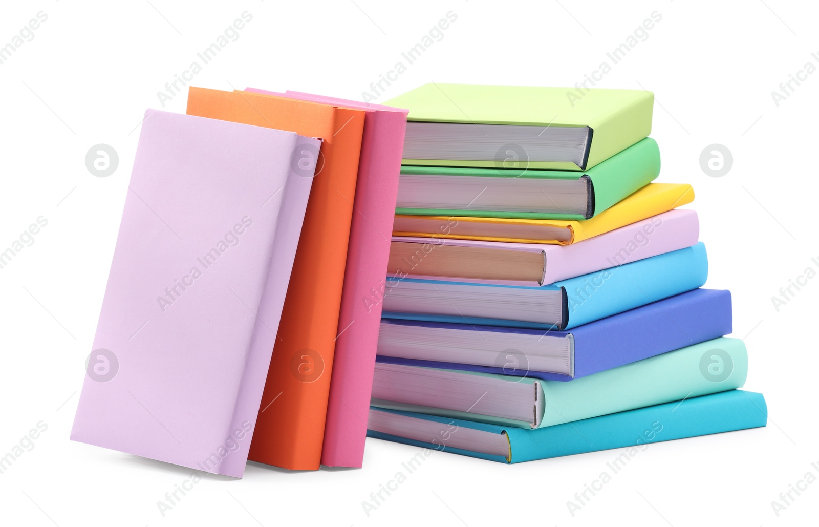 Photo of Many bright colorful books isolated on white