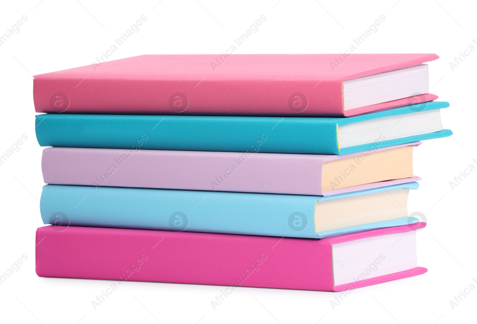 Photo of Stack of colorful books isolated on white