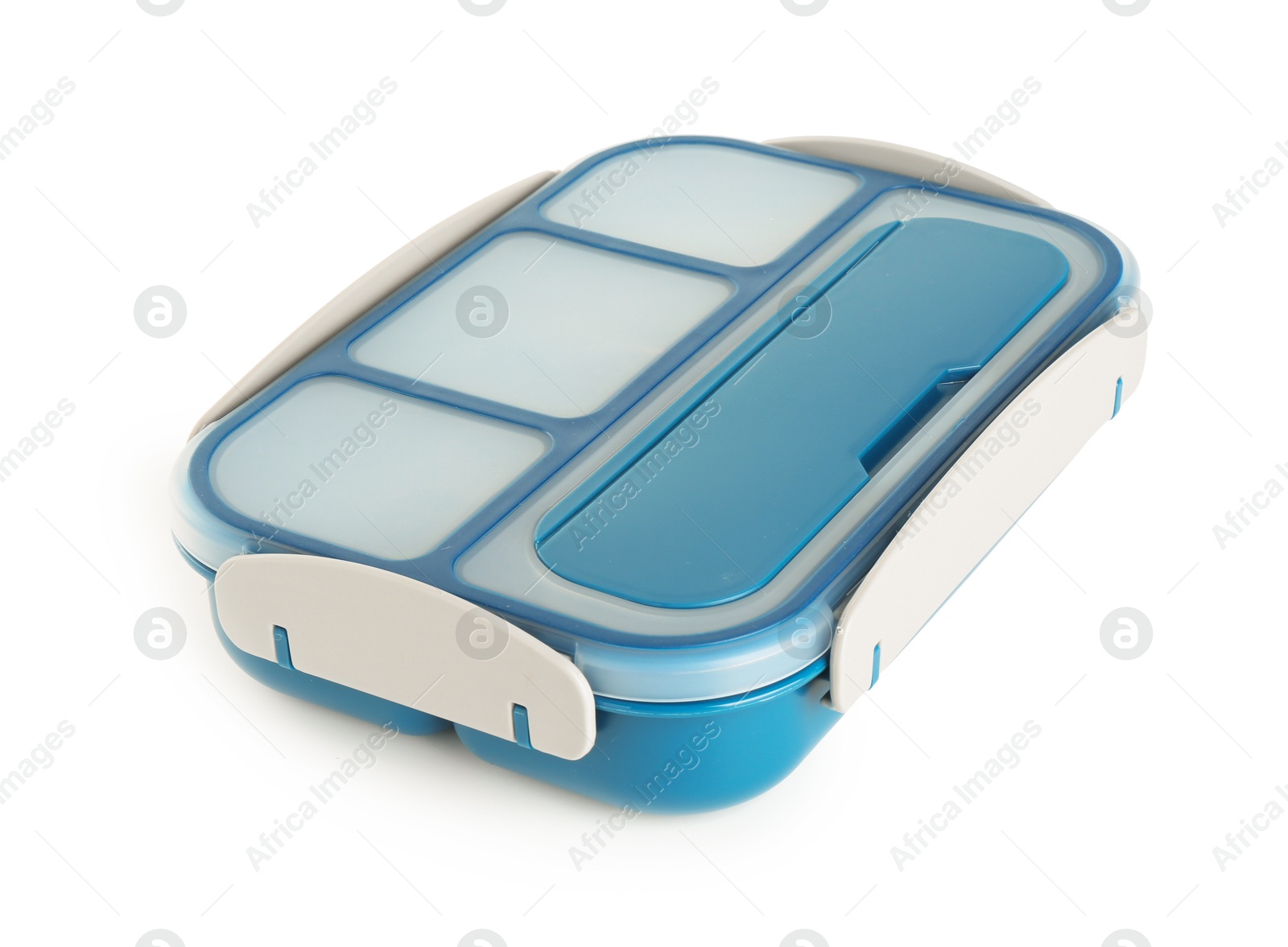 Photo of One plastic lunch box isolated on white