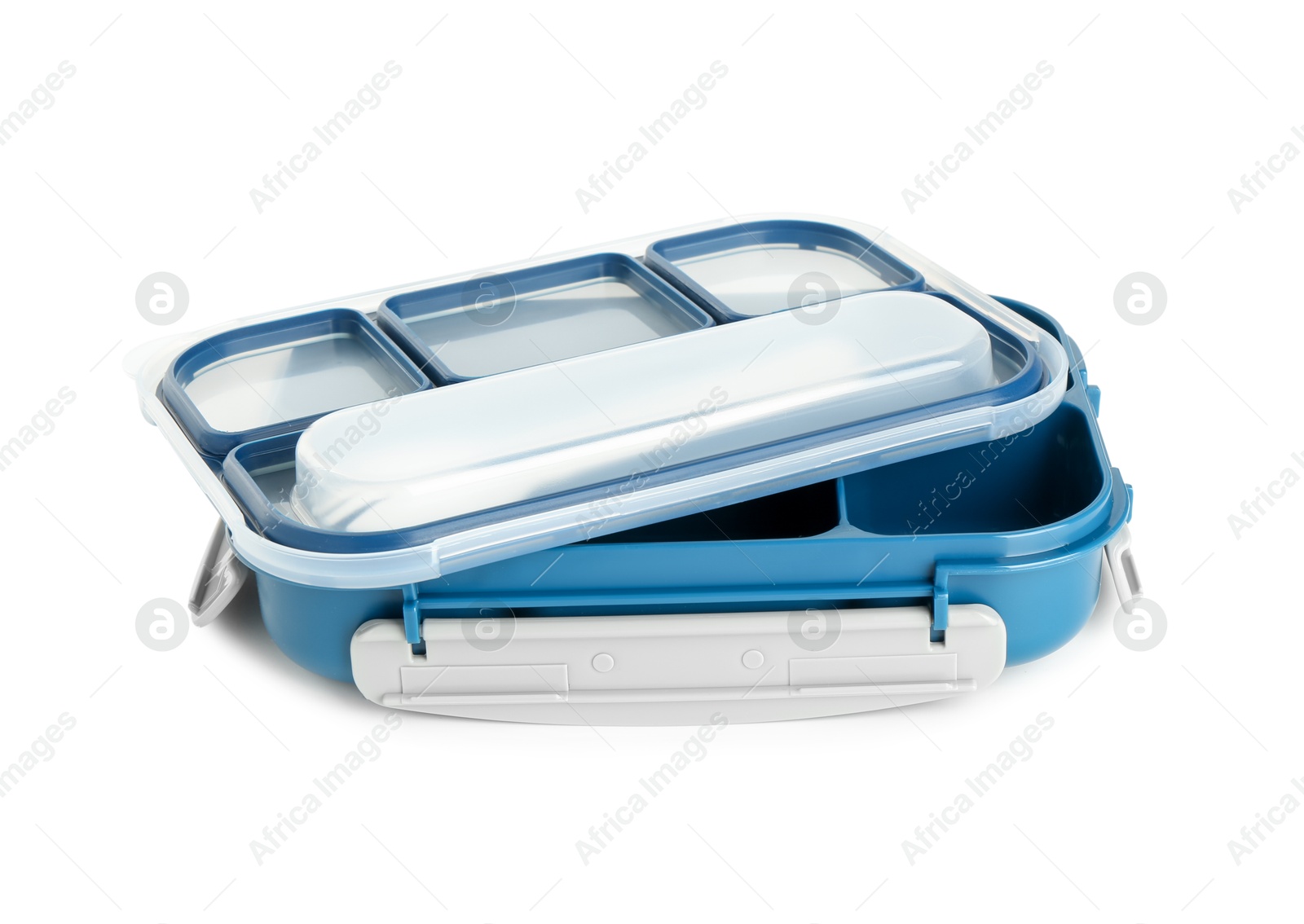 Photo of Plastic lunch box with lid isolated on white