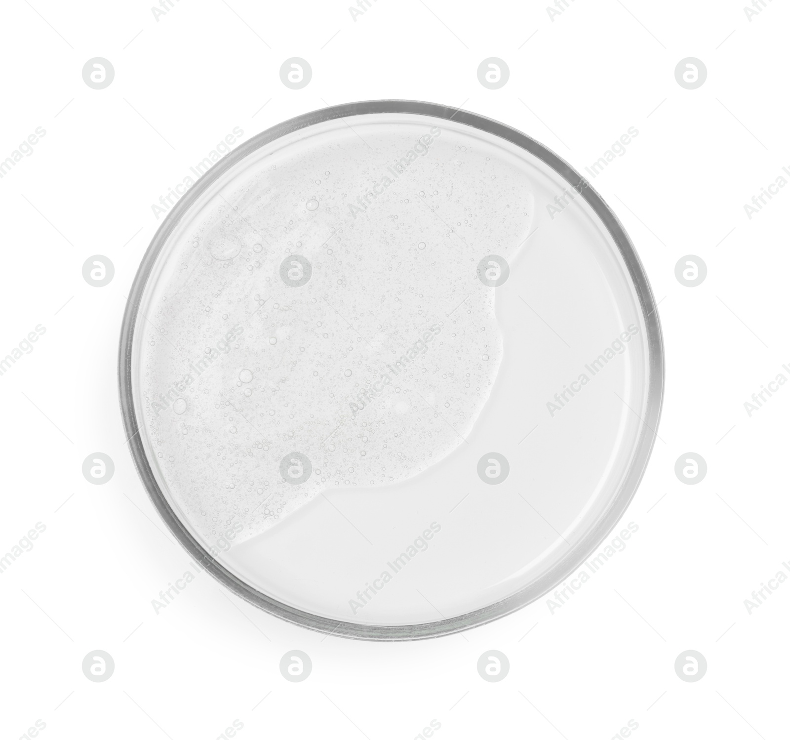 Photo of Petri dish with sample isolated on white, top view