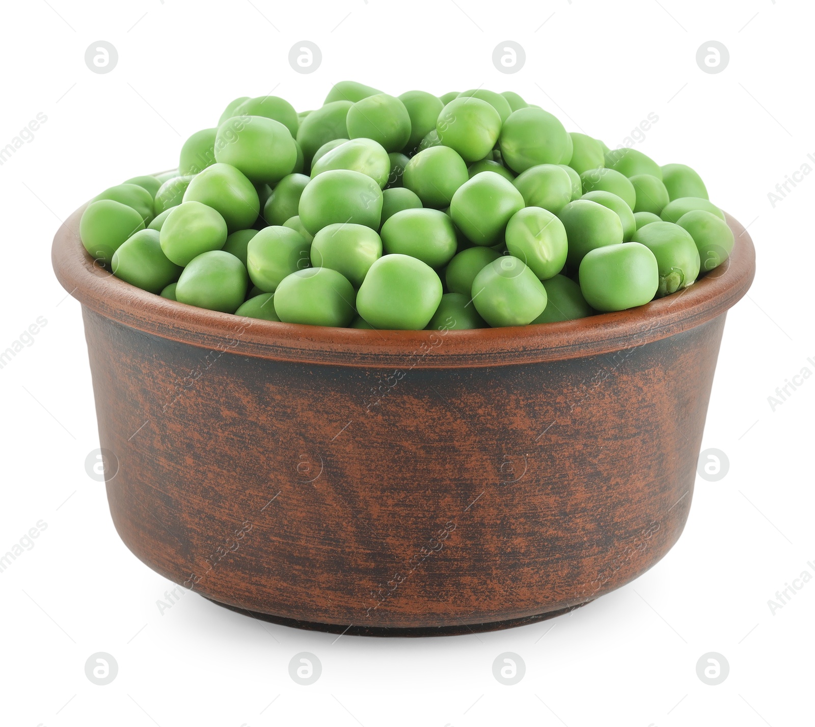 Photo of Fresh green peas in bowl isolated on white