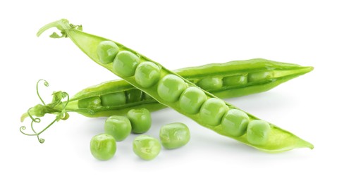 Photo of Green fresh peas and pods isolated on white