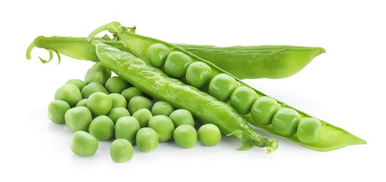 Photo of Green fresh peas and pods isolated on white