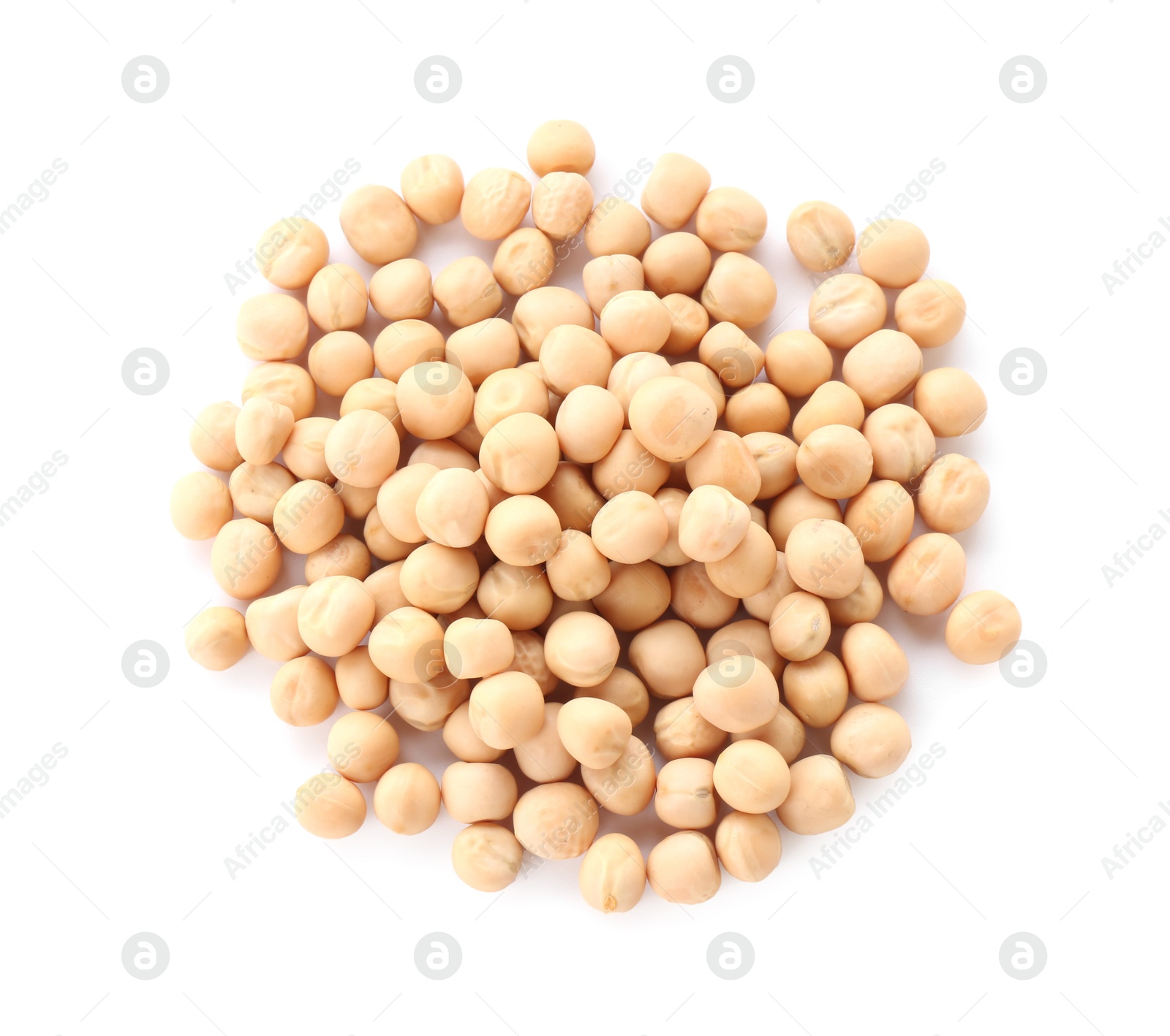 Photo of Pile of dried peas isolated on white, top view