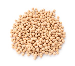 Photo of Pile of dried peas isolated on white, top view