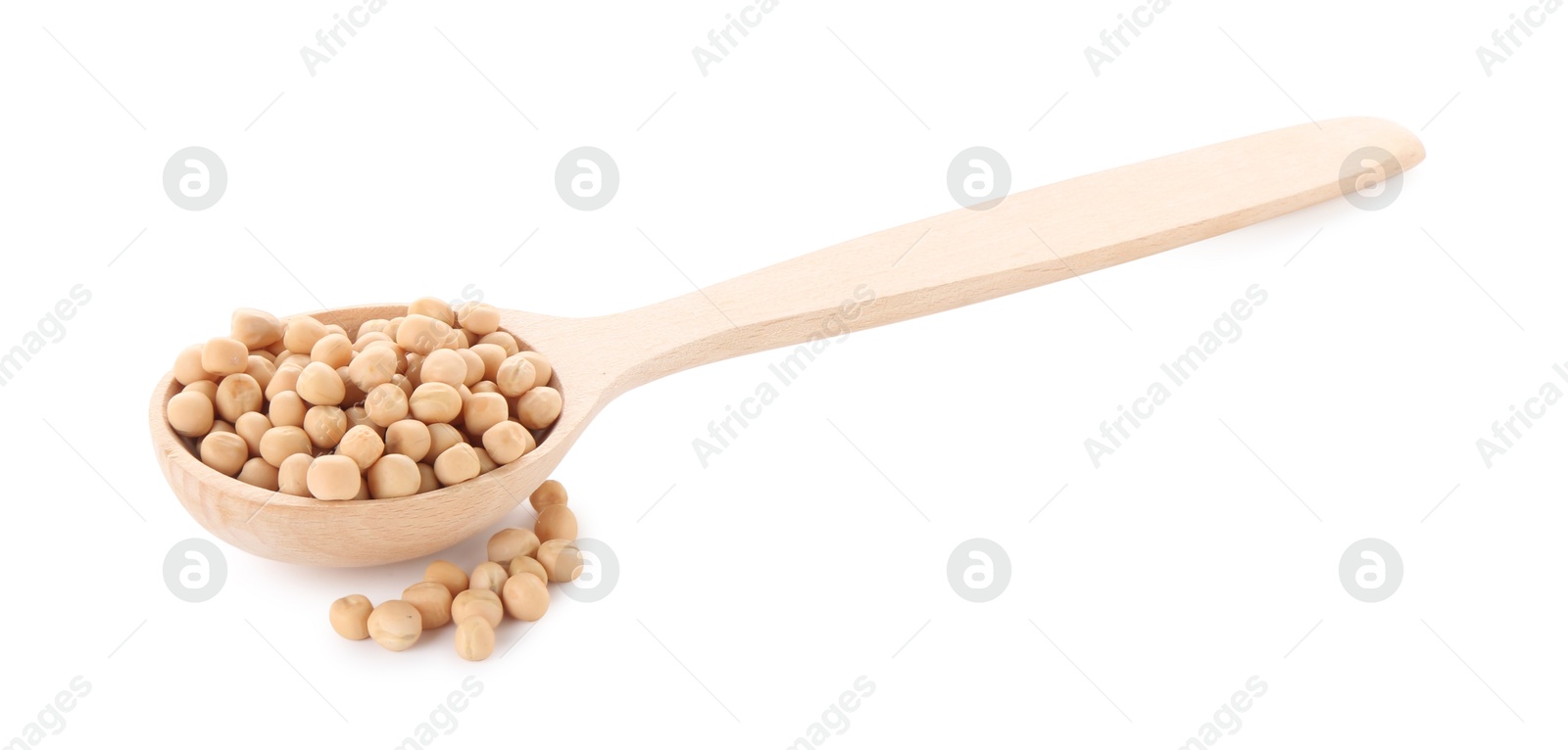 Photo of Spoon with dried peas isolated on white