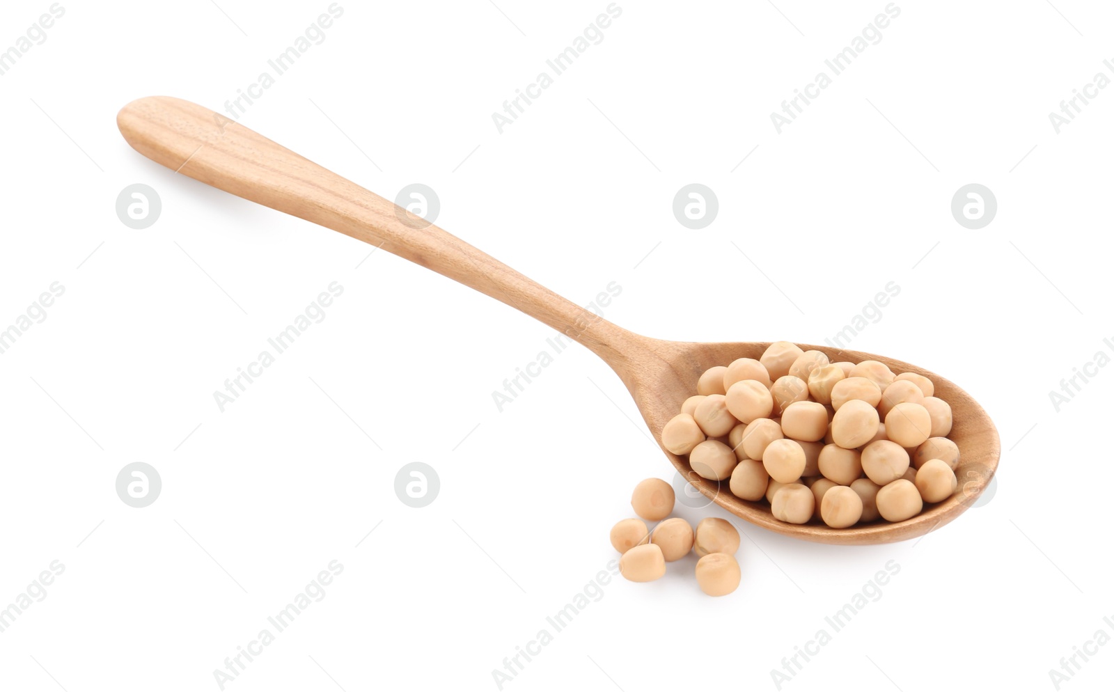 Photo of Spoon with dried peas isolated on white