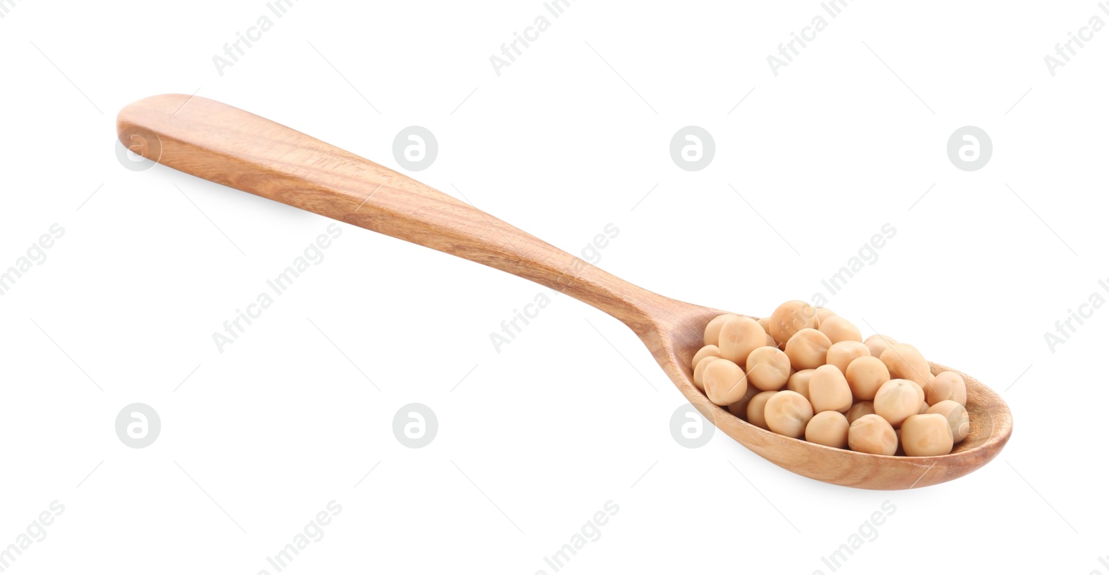 Photo of Spoon with dried peas isolated on white