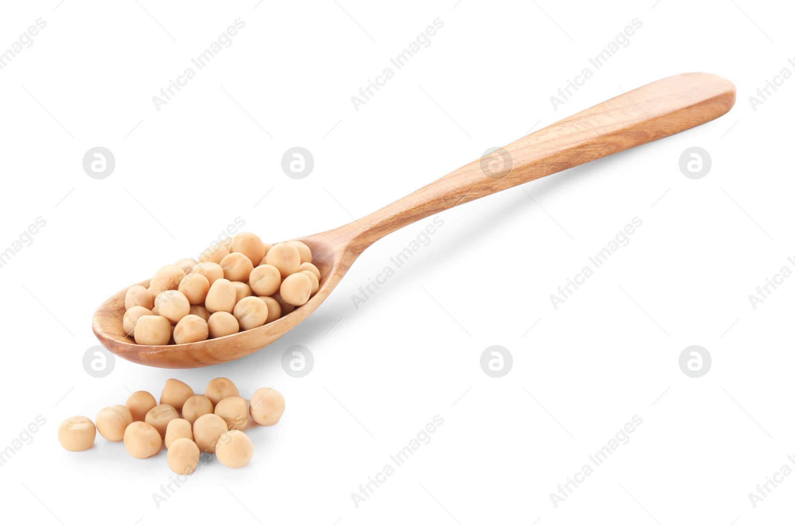 Photo of Spoon with dried peas isolated on white