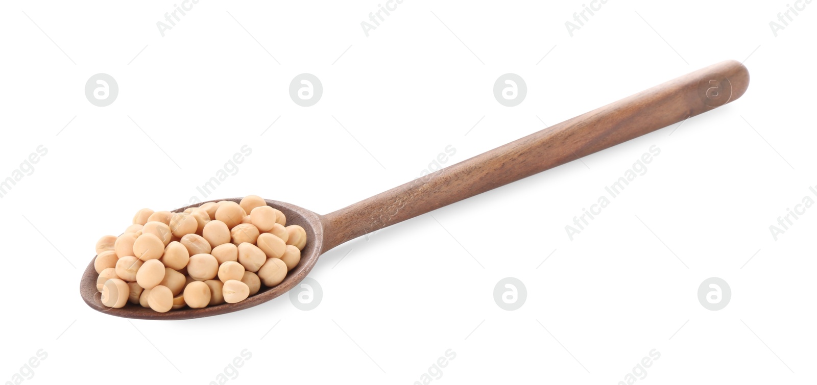 Photo of Spoon with dried peas isolated on white