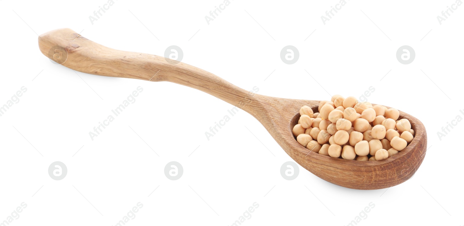 Photo of Spoon with dried peas isolated on white