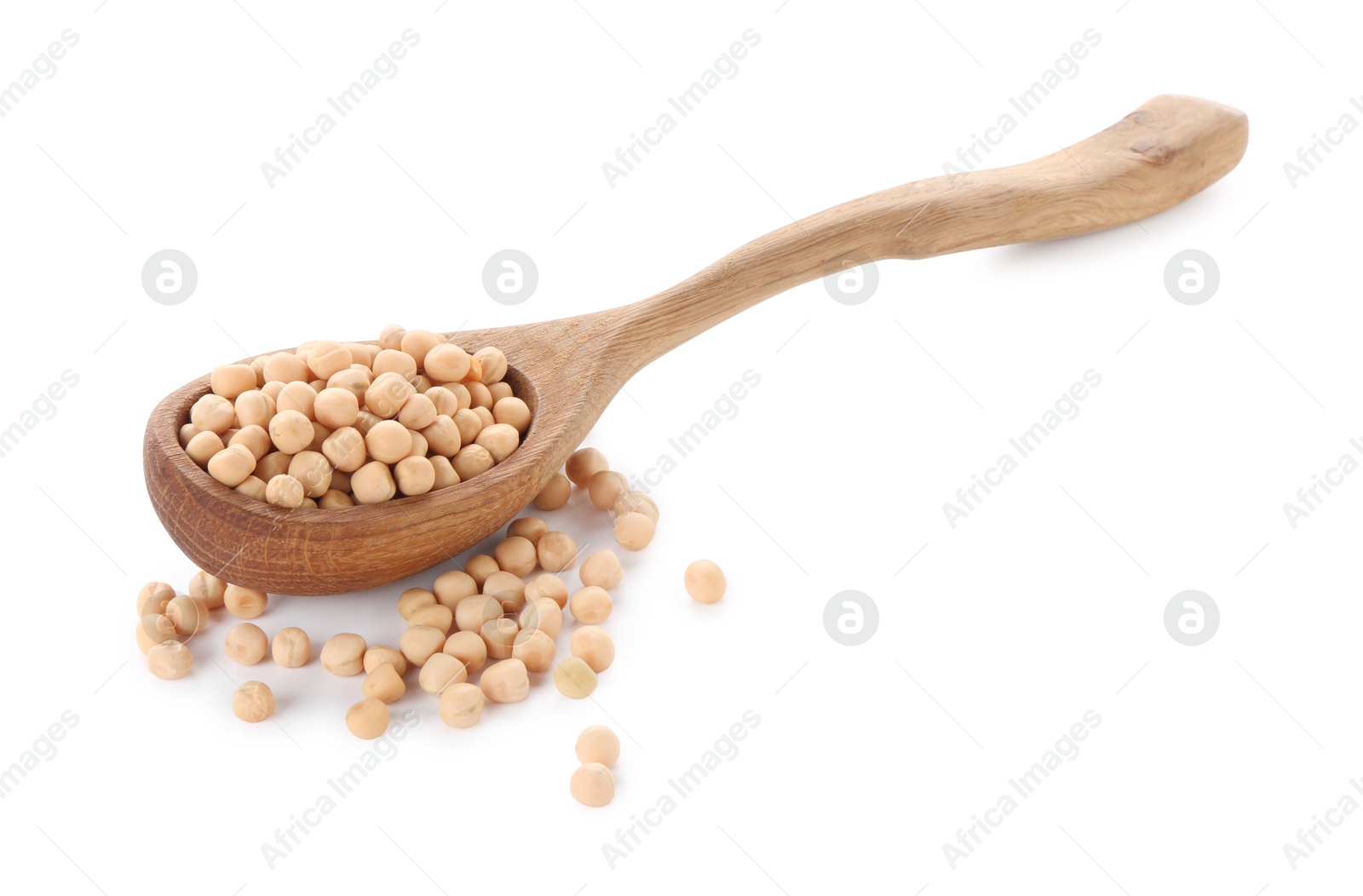 Photo of Spoon with dried peas isolated on white