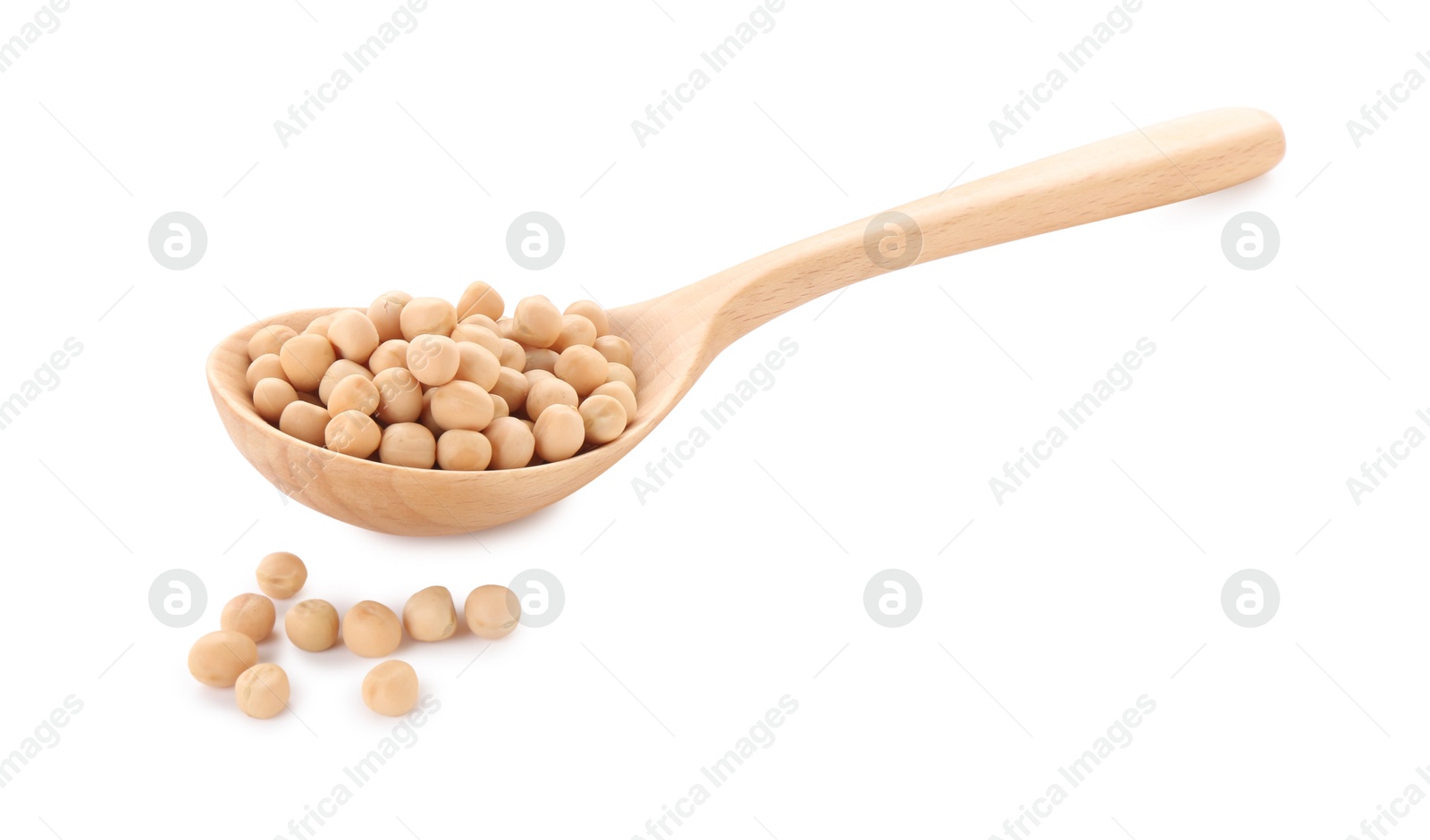 Photo of Spoon with dried peas isolated on white