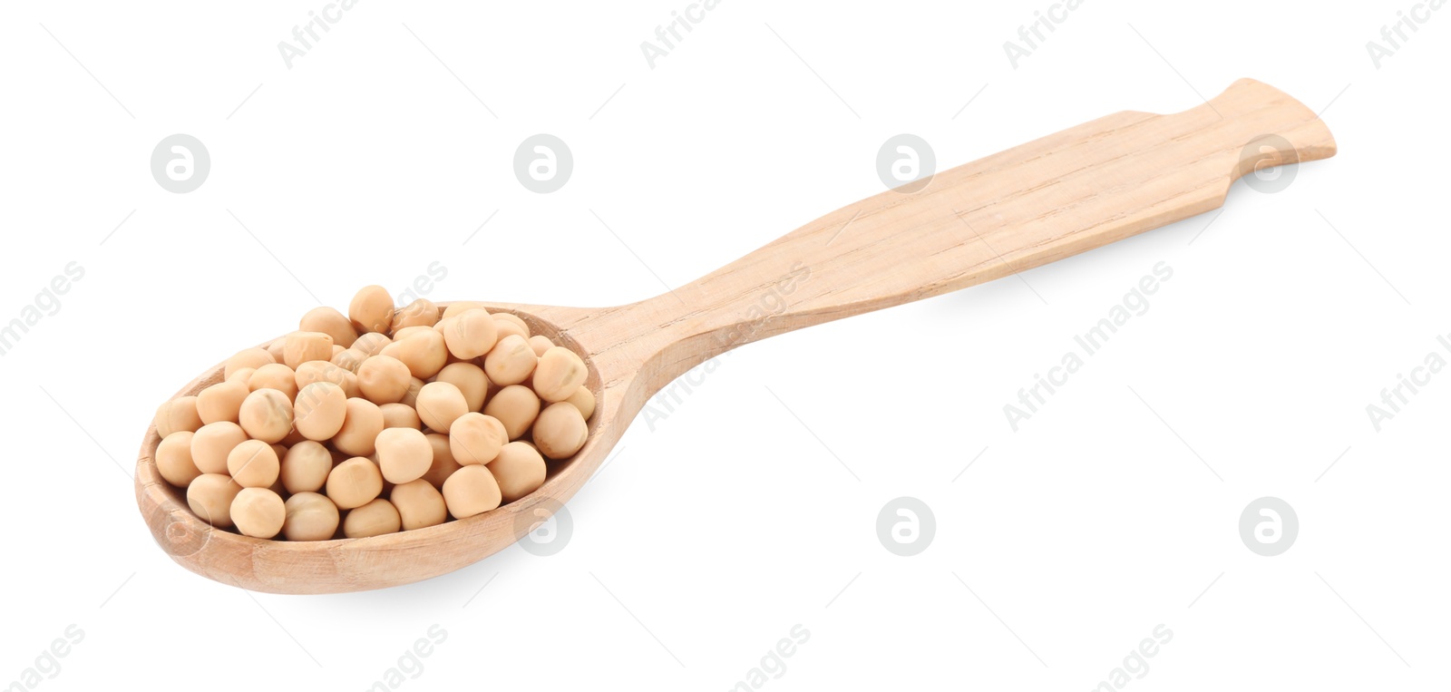 Photo of Spoon with dried peas isolated on white