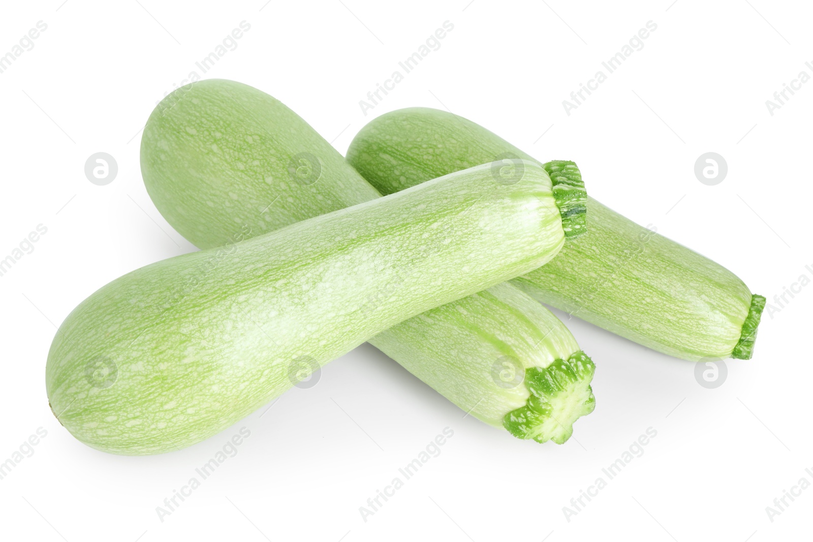 Photo of Many fresh ripe zucchinis isolated on white, above view