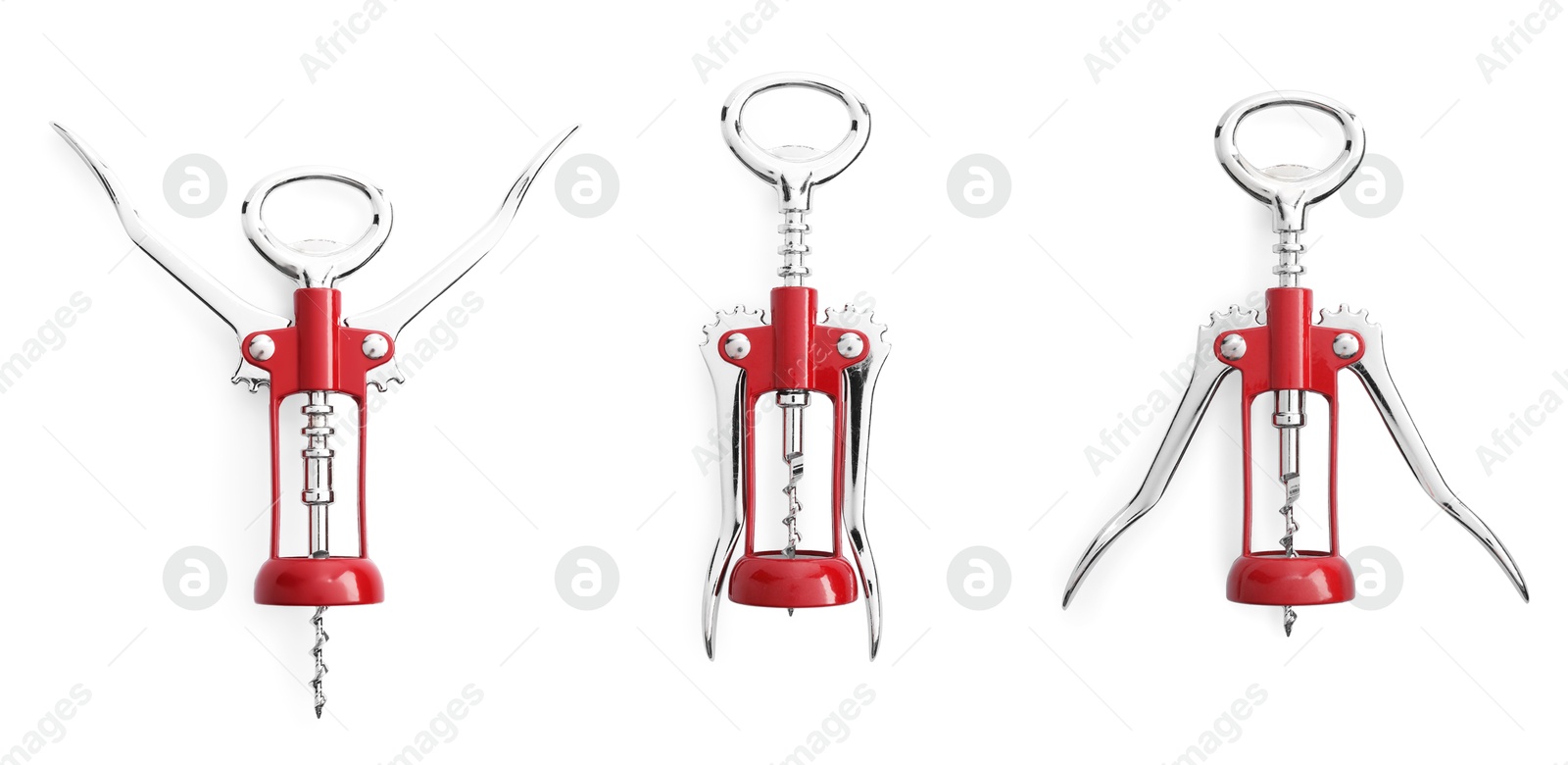 Image of Collage with wing corkscrew on white background