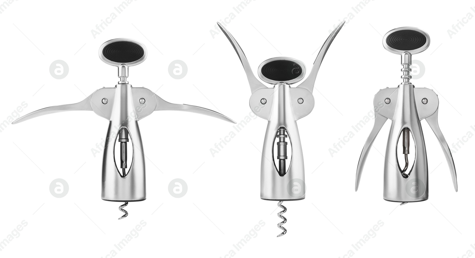 Image of Collage with wing corkscrew on white background