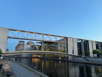 Photo of Berlin, Germany - July 30, 2024: Picturesque view of Marie-Elisabeth-Luders-Haus near river outdoors