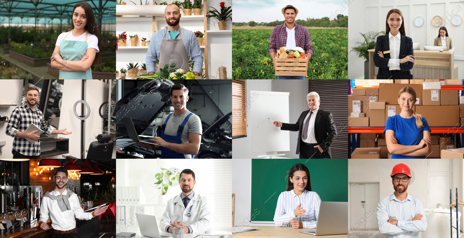 Image of Confident people of different occupations, collage of portraits