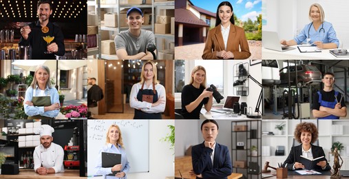 Image of Confident people of different occupations, collage of portraits