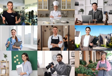 Image of Confident people of different occupations, collage of portraits