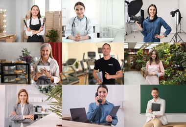 Confident people of different occupations, collage of portraits