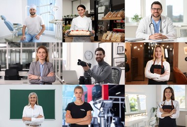 Image of Confident people of different occupations, collage of portraits