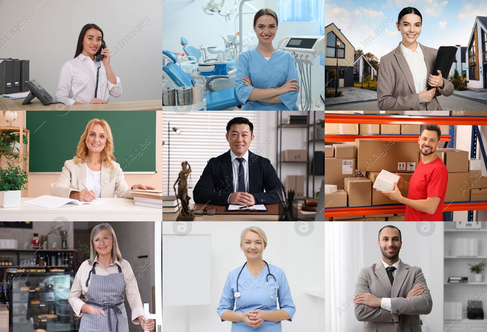 Image of Confident people of different occupations, collage of portraits