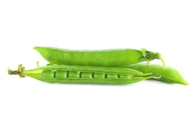 Photo of Green fresh peas and pods isolated on white