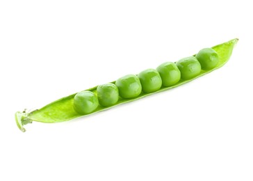 Photo of One green fresh pea pod isolated on white