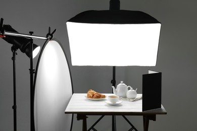 Photo of Shooting food in photo studio with professional lighting equipment