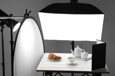 Photo of Shooting food in photo studio with professional lighting equipment