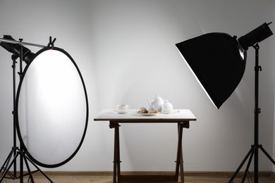 Photo of Shooting food in photo studio with professional lighting equipment