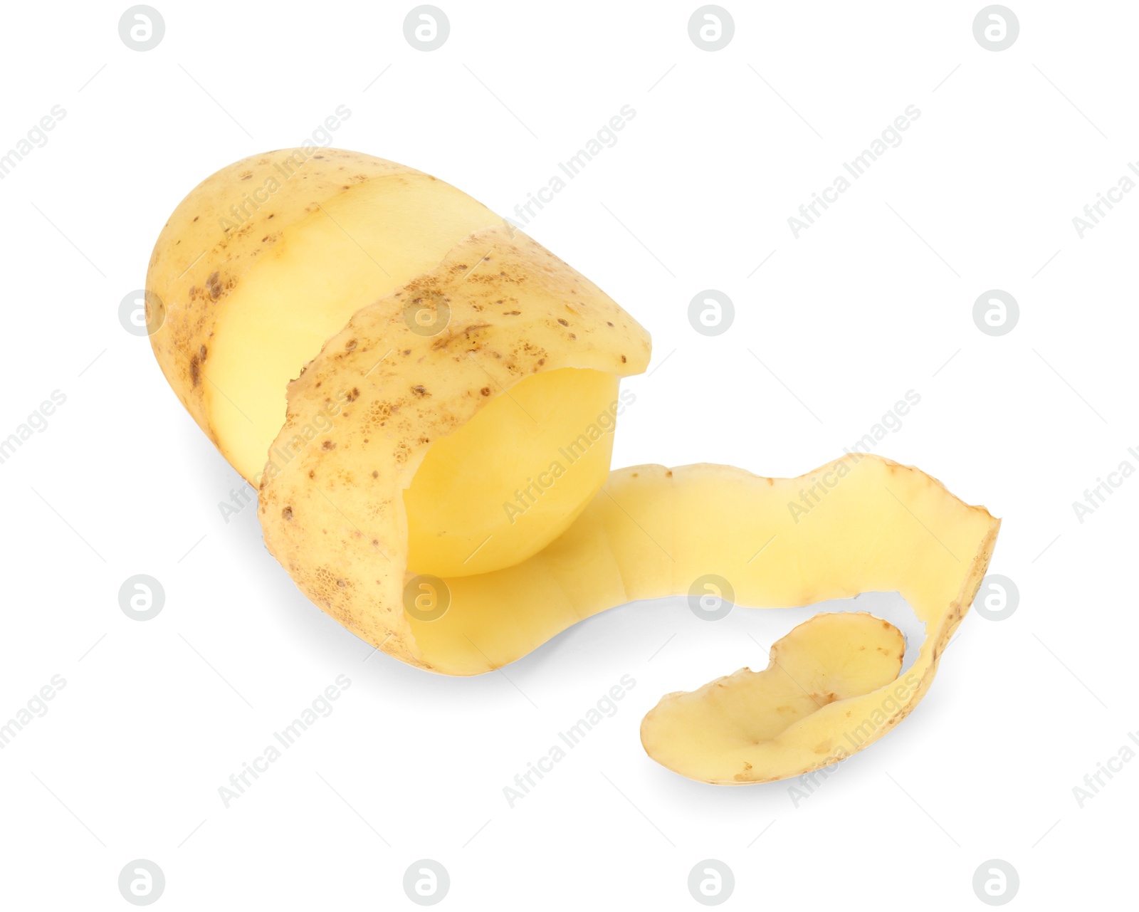 Photo of One young potato with peel isolated on white