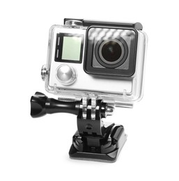 Modern action camera and mount isolated on white