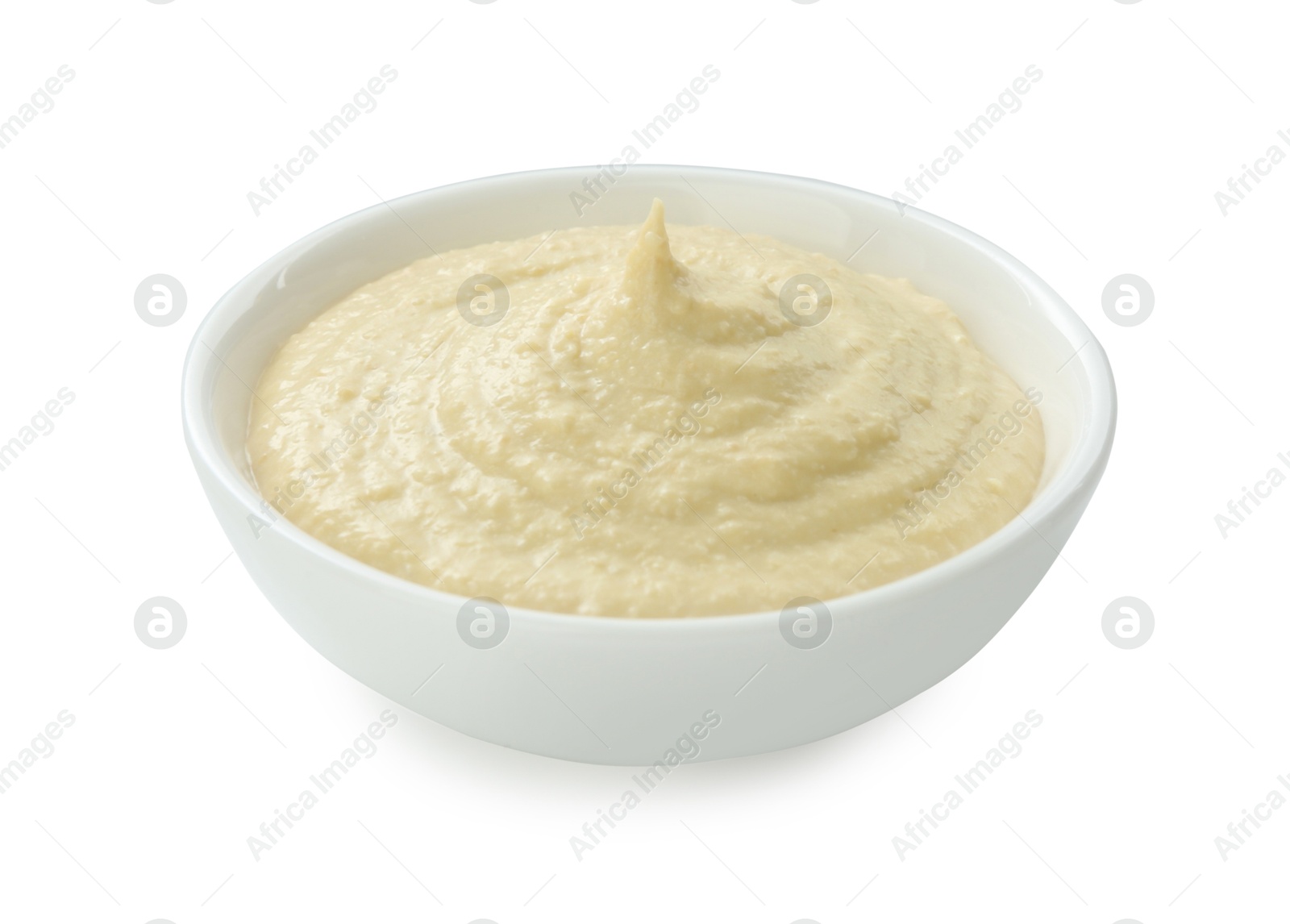 Photo of Delicious hummus in bowl isolated on white