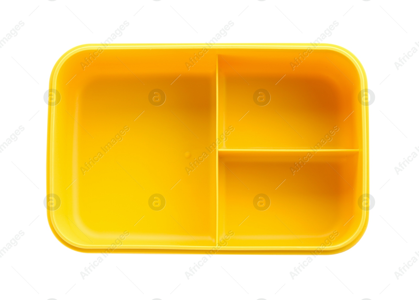 Photo of Empty plastic lunch box isolated on white, top view