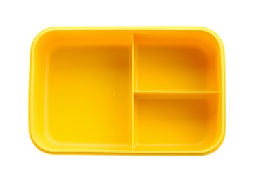 Photo of Empty plastic lunch box isolated on white, top view