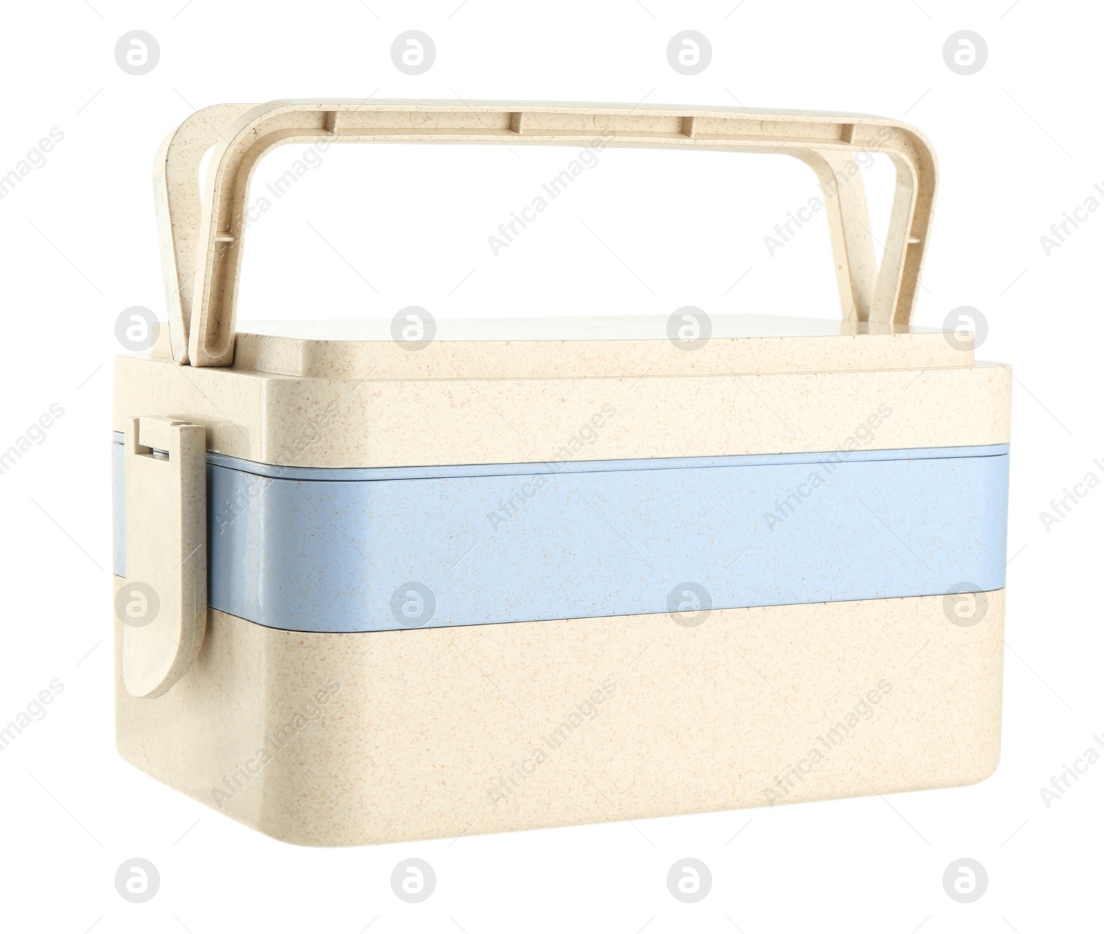 Photo of Plastic lunch box with lid isolated on white