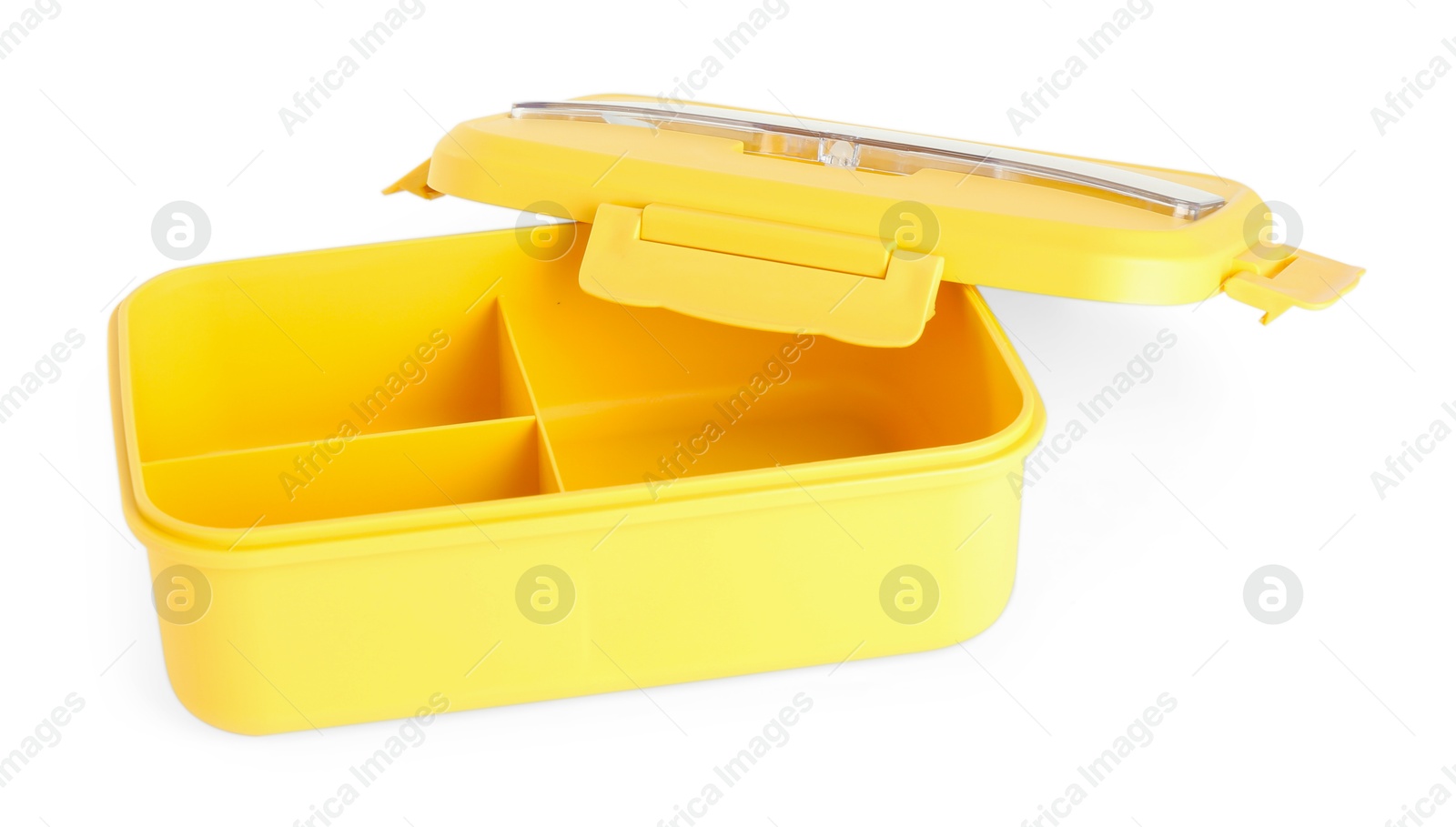 Photo of Plastic lunch box with lid isolated on white