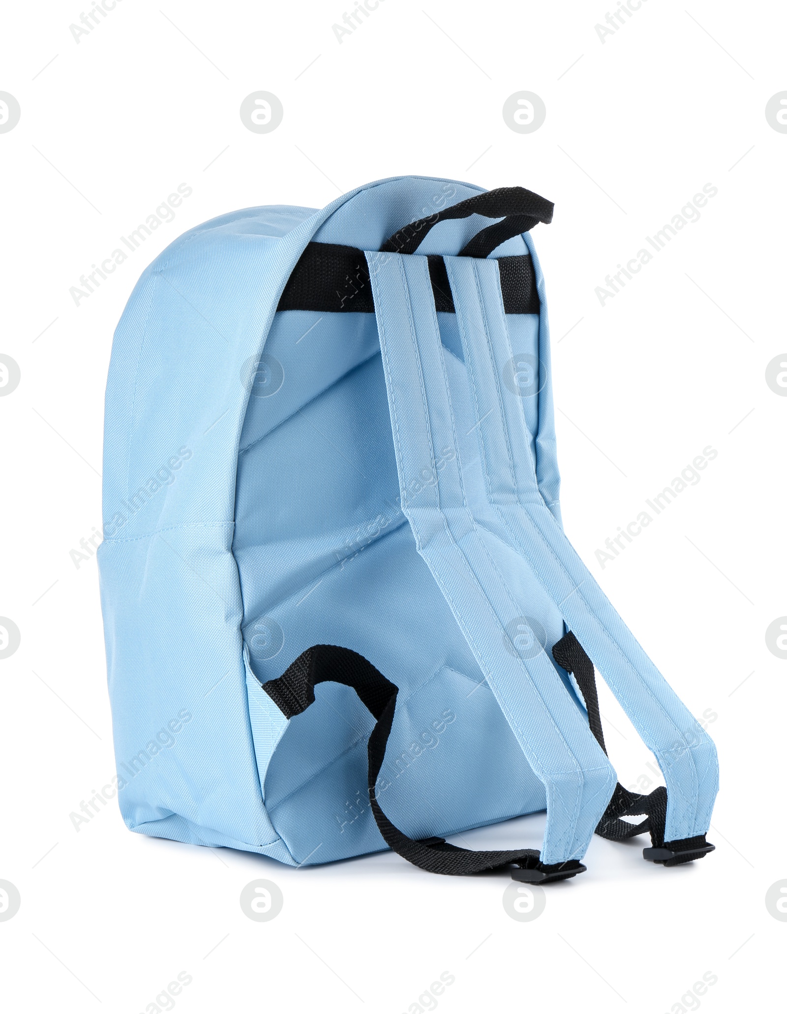 Photo of Stylish light blue backpack isolated on white