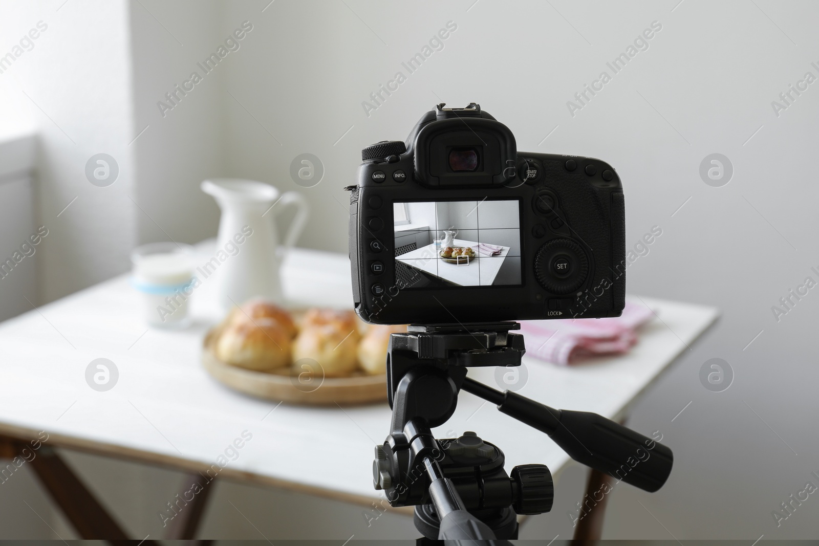 Photo of Shooting food with professional camera in photo studio, selective focus