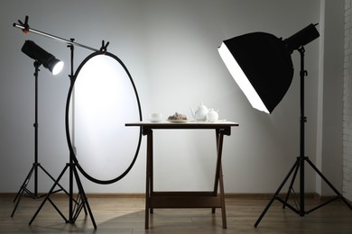 Photo of Shooting food in photo studio with professional lighting equipment