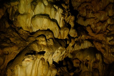 View of rock formations in dark cave